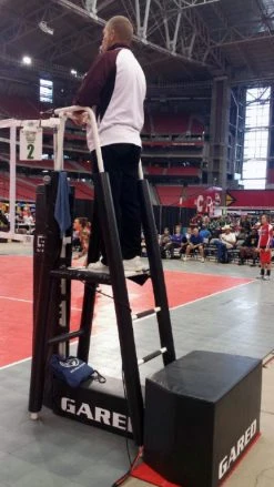 Gared Sports Gocourt Jr Base Without Wheels And With 6105-T, 3.5" Aluminum Volleyball With Folding Ref Stand With Black Pad