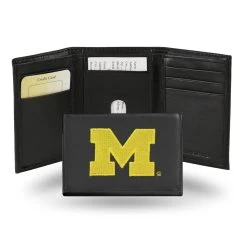 Caseys Distributing, Inc Michigan Wolverines Embroidered Leather Tri-Fold Wallet